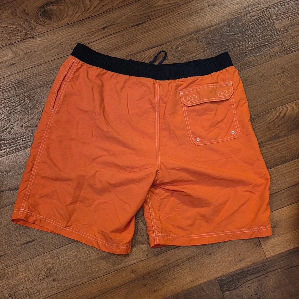 LL Bean Mens Orange Cargo Swim Trunks Board Shorts Lined Large